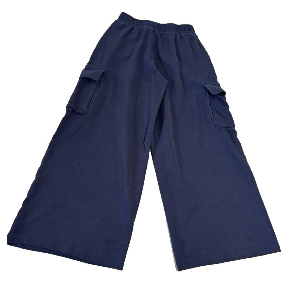 Zara Women's M Blue Cargo Pants Wide-Leg Cotton Blend Cropped 26"